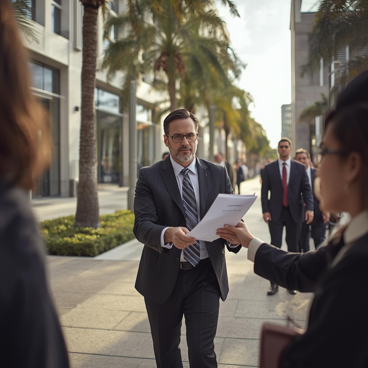 Professional process server delivering legal documents in Boca Raton, Florida.