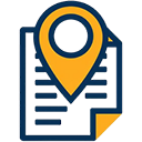 Minimalist navy and gold icon of a location pin over a legal document on a white background, representing registered agent and corporate hub service across Florida.